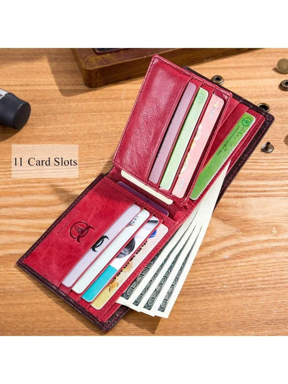 Genuine Leather RFID Wallet for Men, Slim Design, Stylish Crimson Color